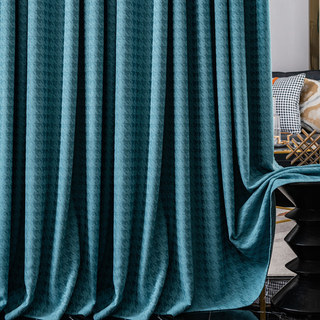 Houndstooth Motif Rideau Occultant Bleu Canard et Noir 1
