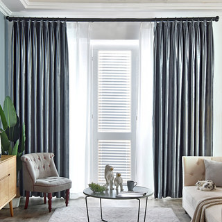 Rideaux de velours bleu gris métallisé de luxe 2