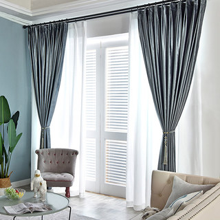 Rideaux de velours bleu gris métallisé de luxe 3