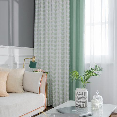 Ambiance chaleureuse Rideau léger à motifs de feuilles vert menthe style Mid-Century Modern 1