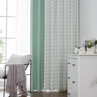 Ambiance chaleureuse Rideau léger à motifs de feuilles vert menthe style Mid-Century Modern 2