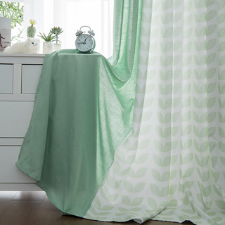 Ambiance chaleureuse Rideau léger à motifs de feuilles vert menthe style Mid-Century Modern 3