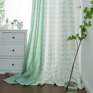 Ambiance chaleureuse Rideau léger à motifs de feuilles vert menthe style Mid-Century Modern 7