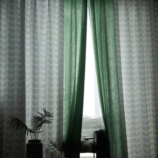 Ambiance chaleureuse Rideau léger à motifs de feuilles vert menthe style Mid-Century Modern 10