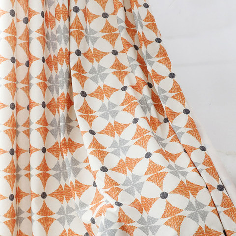 Champs de Pétales Moderne du Milieu du Siècle Rideau à Motif Géométrique Orange 1