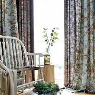 French Campagne Rétro Bleu et Marron Pie Bâillon Fougère Rideau Floral 4