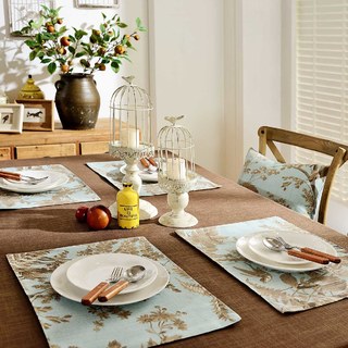 French Campagne Rétro Bleu et Marron Pie Bâillon Fougère Rideau Floral 9
