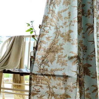 French Campagne Rétro Bleu et Marron Pie Bâillon Fougère Rideau Floral 5