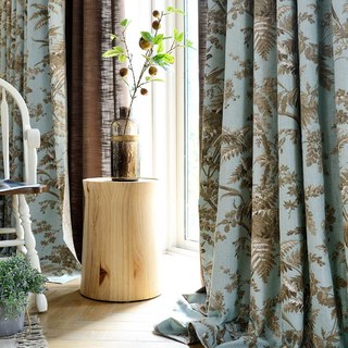 French Campagne Rétro Bleu et Marron Pie Bâillon Fougère Rideau Floral 11