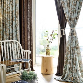 French Campagne Rétro Bleu et Marron Pie Bâillon Fougère Rideau Floral 3