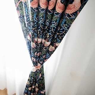Strawberry Thief William Morris Bleu Marine Floral Jute Style Rideau 4