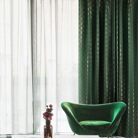 La Somptueuse Année Vingt Luxe Art Déco Coquillage Motif Vert Foncé & Or Rideau 1