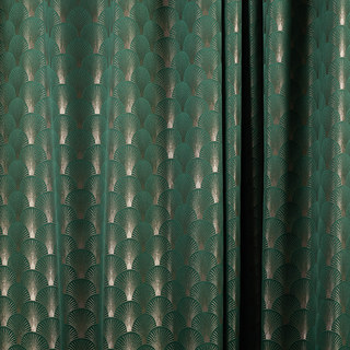 La Somptueuse Année Vingt Luxe Art Déco Coquillage Motif Vert Foncé & Or Rideau 5