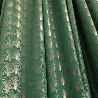 La Somptueuse Année Vingt Luxe Art Déco Coquillage Motif Vert Foncé & Or Rideau 4