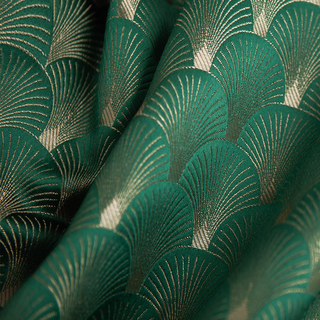 La Somptueuse Année Vingt Luxe Art Déco Coquillage Motif Vert Foncé & Or Rideau