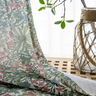 William Morris Vert Floral Jute Style Rideau 6