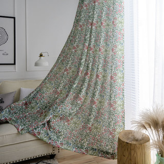 William Morris Vert Floral Jute Style Rideau 9