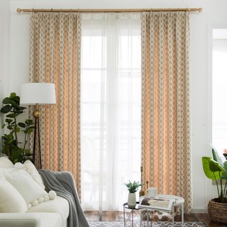 Lignes Perlées Brun Clair Pois et Rayures Rideau Chenille 3