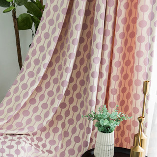 Lignes Perlées Rose Pâle Violet Pois et Rayures Rideau en Chenille