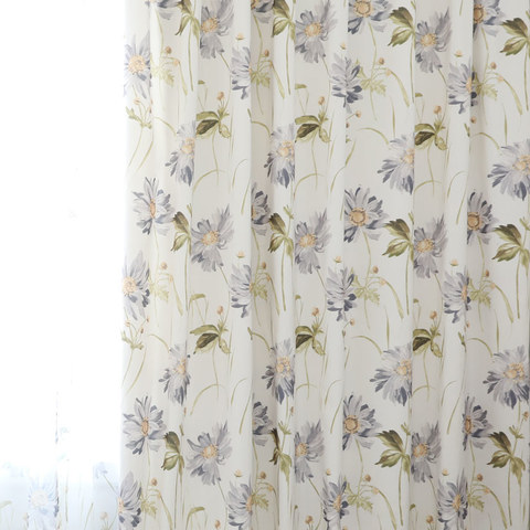 Faire entrer le jardin à l'intérieur Rideau de style Jute floral en coton gris à marguerites 1