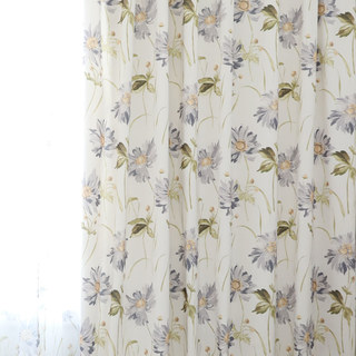 Faire entrer le jardin à l'intérieur Rideau de style Jute floral en coton gris à marguerites 1