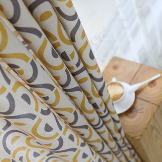 Cercle de Vie Moderne Jaune & Gris Motif Géométrique Rideau en Mélange de Coton 2
