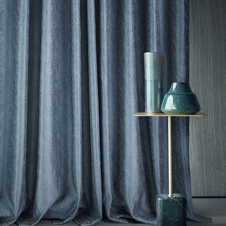 Métallique Fantaisie Délicat Texturé Rayé Étincelant Voile Brumeux Bleu Rideau 4