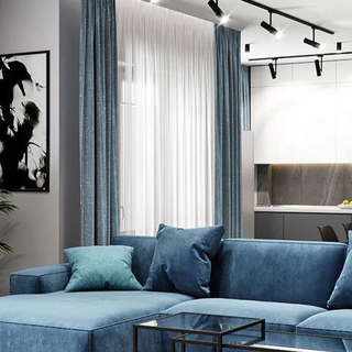 Métallique Fantaisie Délicat Texturé Rayé Étincelant Voile Brumeux Bleu Rideau 3