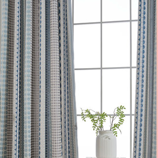 Passionné(e) par les pois Modern 3D Jacquard Bleu & Gris Motif géométrique Rideau 3