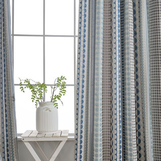 Passionné(e) par les pois Modern 3D Jacquard Bleu & Gris Motif géométrique Rideau 5