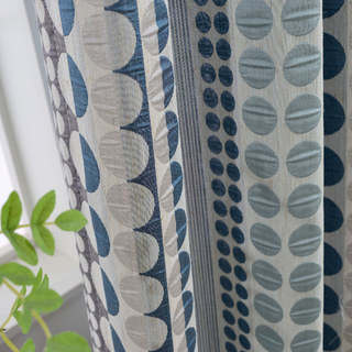 Passionné(e) par les pois Modern 3D Jacquard Bleu & Gris Motif géométrique Rideau 2