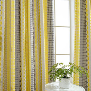 Obsédée par les pois Modern 3D Jacquard Jaune Gris Charbon Motifs Géométriques Rideau 2