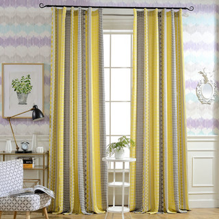 Obsédée par les pois Modern 3D Jacquard Jaune Gris Charbon Motifs Géométriques Rideau 10