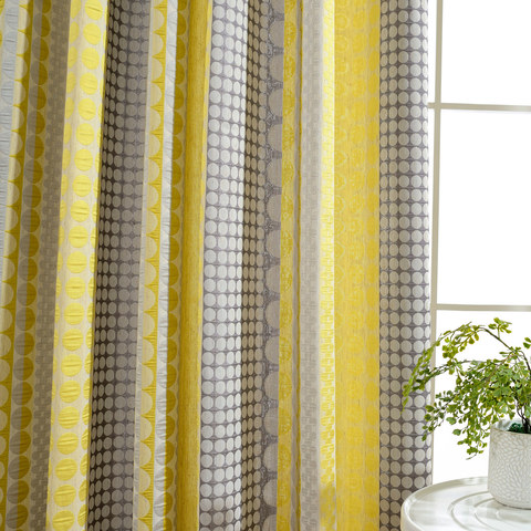 Obsédée par les pois Modern 3D Jacquard Jaune Gris Charbon Motifs Géométriques Rideau 1