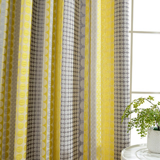 Obsédée par les pois Modern 3D Jacquard Jaune Gris Charbon Motifs Géométriques Rideau