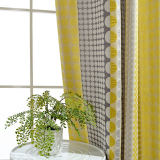 Obsédée par les pois Modern 3D Jacquard Jaune Gris Charbon Motifs Géométriques Rideau 3