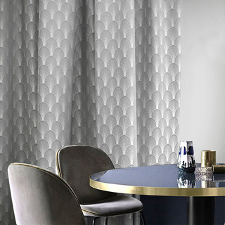 La Roaring Twenties Luxe Art Déco Rideau à Motif Coquillage Gris Morandi & Argent