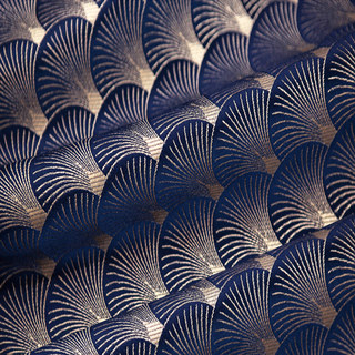 La Luxueuse Rideau Géométrique Marine et Or à Motif Coquillage Art Déco des Années Folles 5