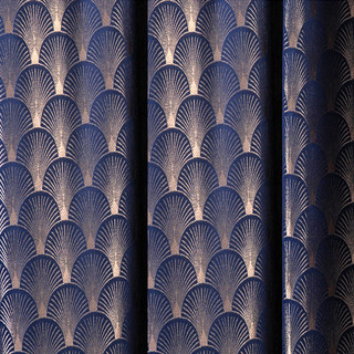 La Luxueuse Rideau Géométrique Marine et Or à Motif Coquillage Art Déco des Années Folles 4