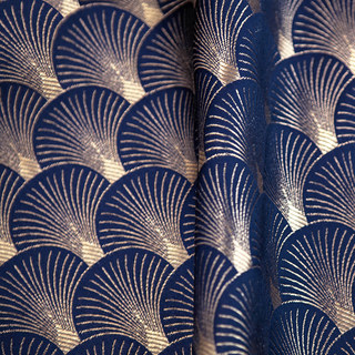 La Luxueuse Rideau Géométrique Marine et Or à Motif Coquillage Art Déco des Années Folles