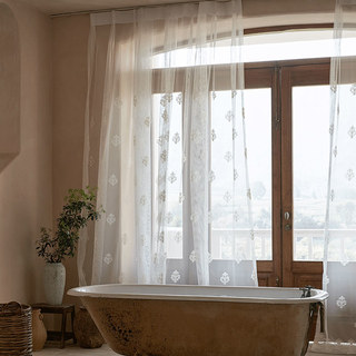 Neoclassique Design Damas Blanc Brodé Rideau Voile Transparent 2