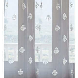 Neoclassique Design Damas Blanc Brodé Rideau Voile Transparent 8