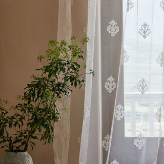 Neoclassique Design Damas Blanc Brodé Rideau Voile Transparent