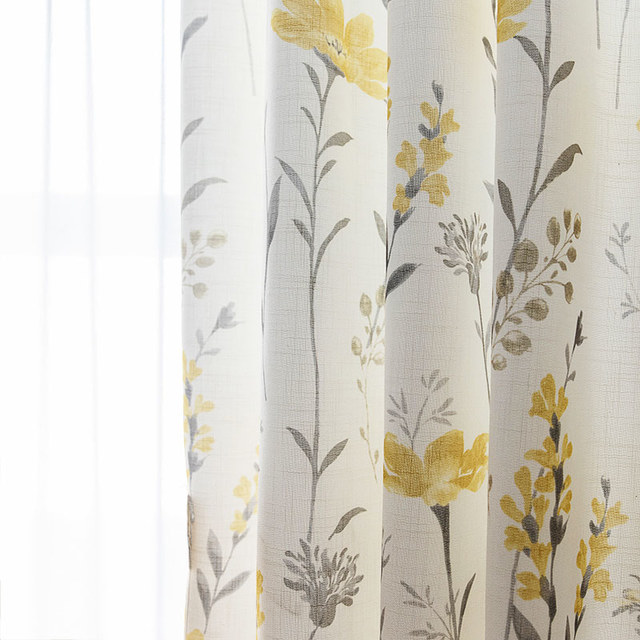 Faire entrer le jardin à l'intérieur Rideau de style jute floral crème jaune 1