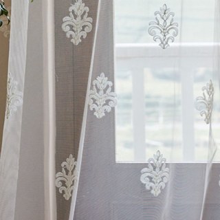 Neoclassique Design Damas Blanc Brodé Rideau Voile Transparent 12