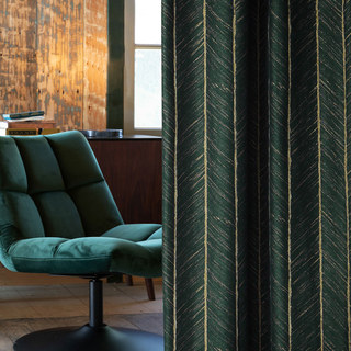 Nouveau Look Luxe Art Déco Chevron Vert Foncé & Or Étincelant Rideau Géométrique