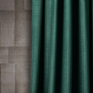 Scandinave Basketweave Textile Forêt Noire Vert Velours Blackout Rideaux 2