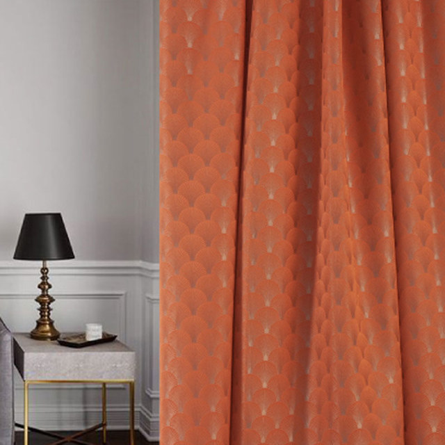 La Couronne des Années Folles Luxe Art Déco Coquillage Motif Orange & Argent Rideau 1