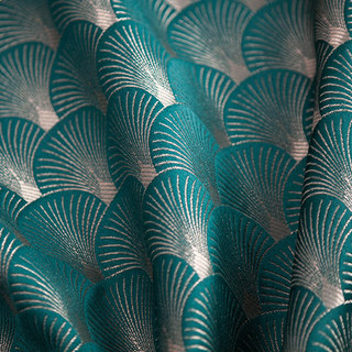 La Luxueuse Rideau Géométrique Turquoise & Argent à Motif Coquillage Art Déco des Années Folles