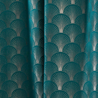 La Luxueuse Rideau Géométrique Turquoise & Argent à Motif Coquillage Art Déco des Années Folles 6